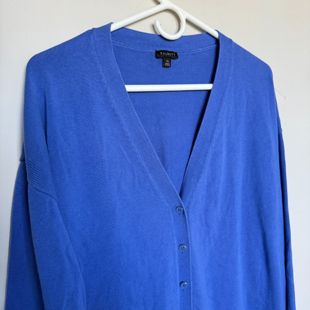 Talbots Sweater Cardigan Womens XL Blue V Neck Button Front Lightweight Knit - Picture 3 of 6